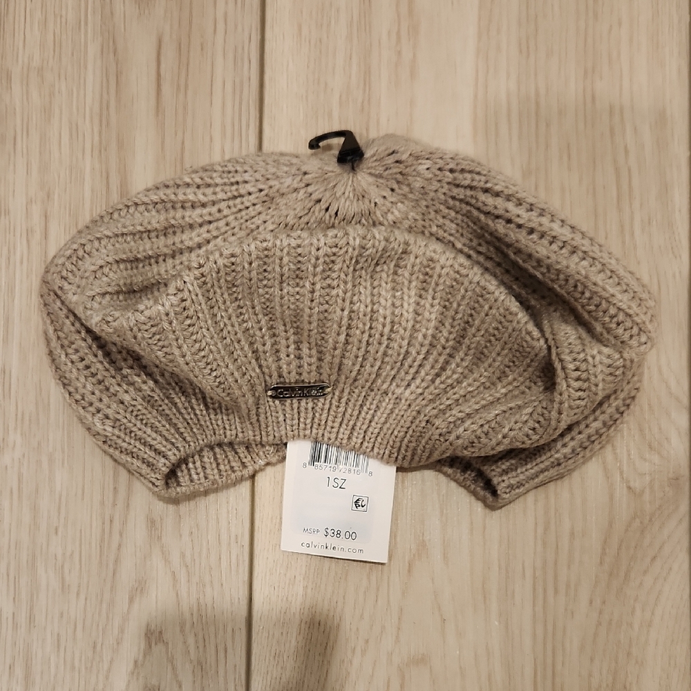Calvin Klein Taupe Knit Beret